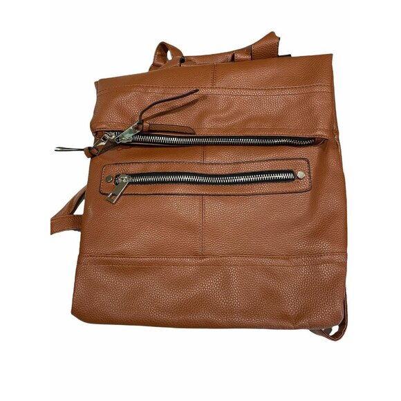 Underonesky Leather Brown Travel Backpack Zipper Pockets Adjustable Straps - Picture 1 of 5